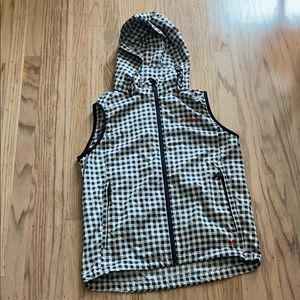 checkered/gingham vest with removable hood. Medium
